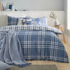 Catherine Lansfield Kelso Blue Check Reversible Duvet Set