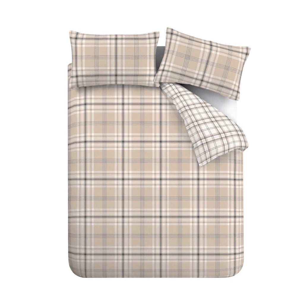 Catherine Lansfield Kelso Natural Check Reversible Duvet Set
