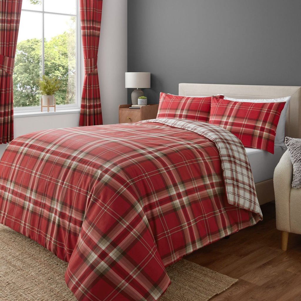Catherine Lansfield Kelso Red Check Reversible Duvet Set