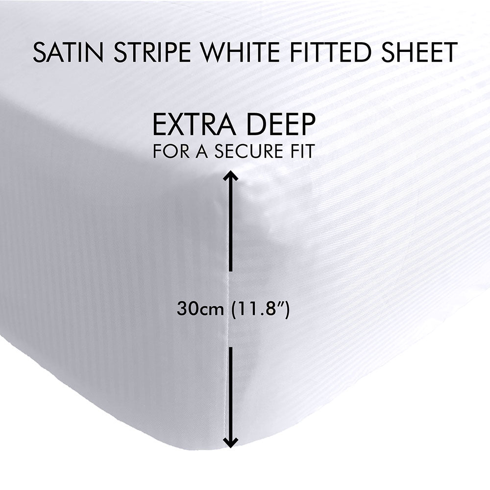 Catherine Lansfield White Satin Stripe 300TC Deep Fitted Sheet (30cm)