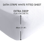 Catherine Lansfield White Satin Stripe 300TC Deep Fitted Sheet (30cm)