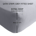 Catherine Lansfield Grey Satin Stripe 300TC Deep Fitted Sheet (30cm)