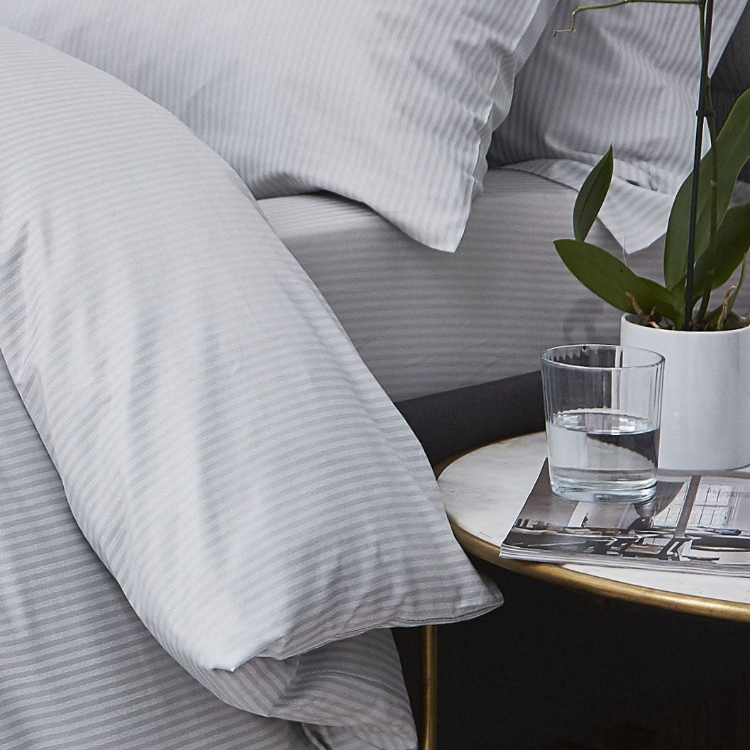 Catherine Lansfield Grey Satin Stripe 300TC Deep Fitted Sheet (30cm)
