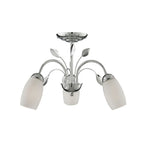 Chrome Leaf Deco 3 Ceiling Light With White Glass Shades
