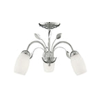 Chrome Leaf Deco 3 Ceiling Light With White Glass Shades