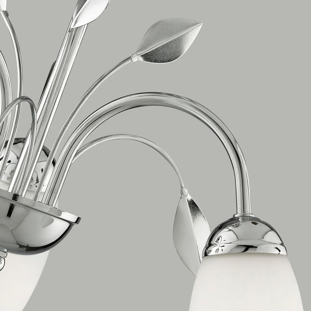 Chrome Leaf Deco 3 Ceiling Light With White Glass Shades