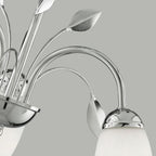 Chrome Leaf Deco 3 Ceiling Light With White Glass Shades