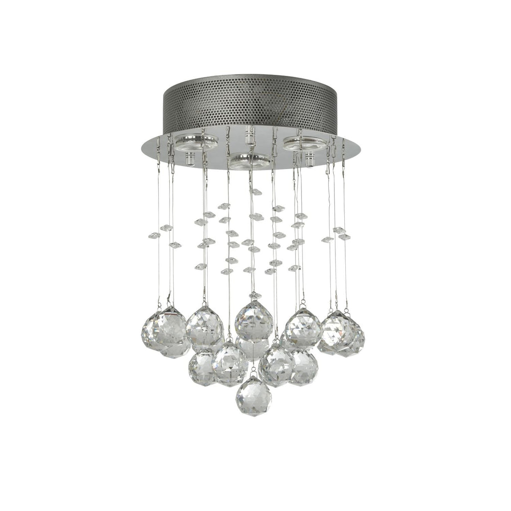 3 Light Chrome Ceiling Flush Light With Acrylic Drops