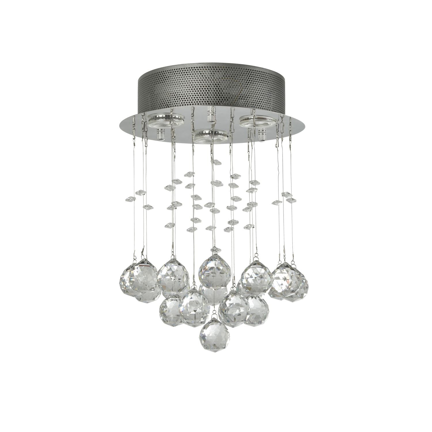 3 Light Chrome Ceiling Flush Light With Acrylic Drops