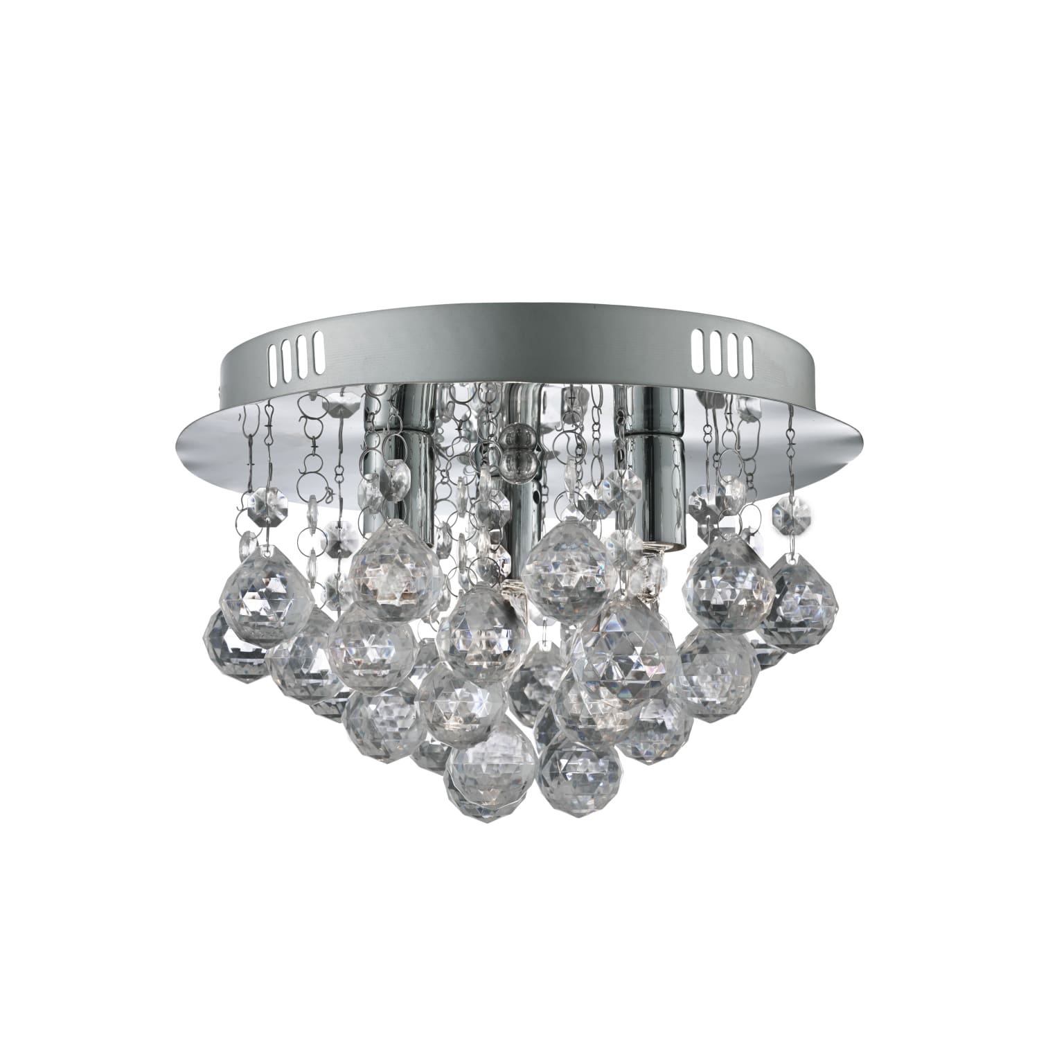 3 Light Chrome Flush Ceiling Light with Clear Acrylic Deco Drops