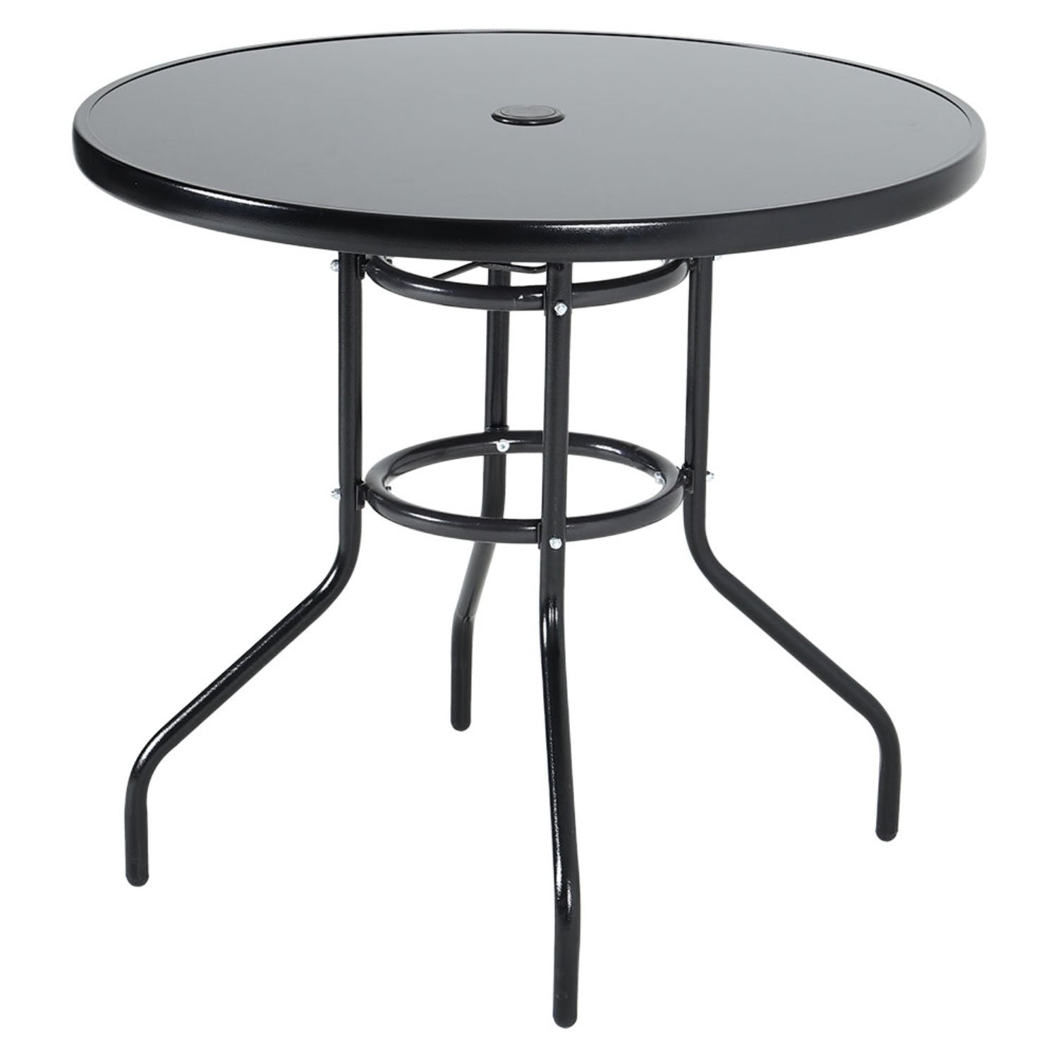 2 Seater Round Garden Bistro Table Black with Parasol Hole