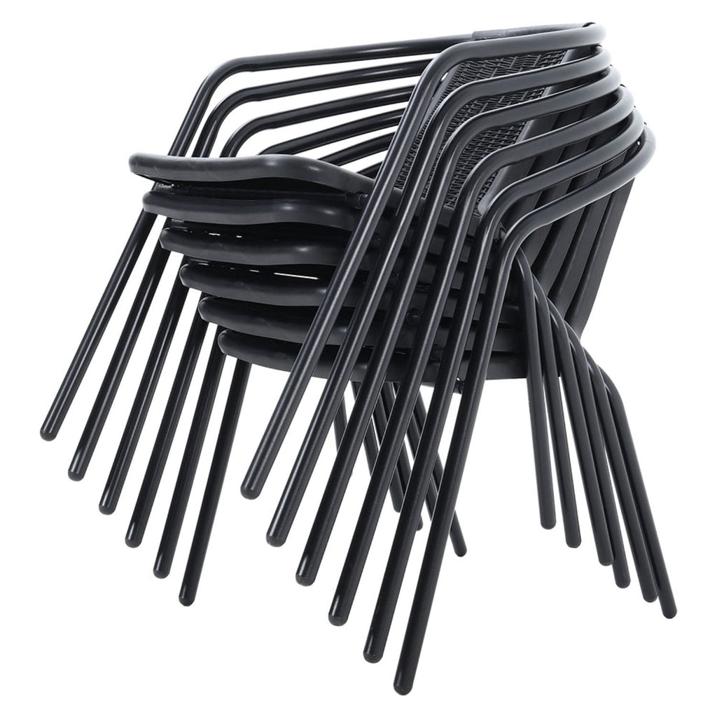 Set of 6 Black Wicker Stackable Garden Chairs