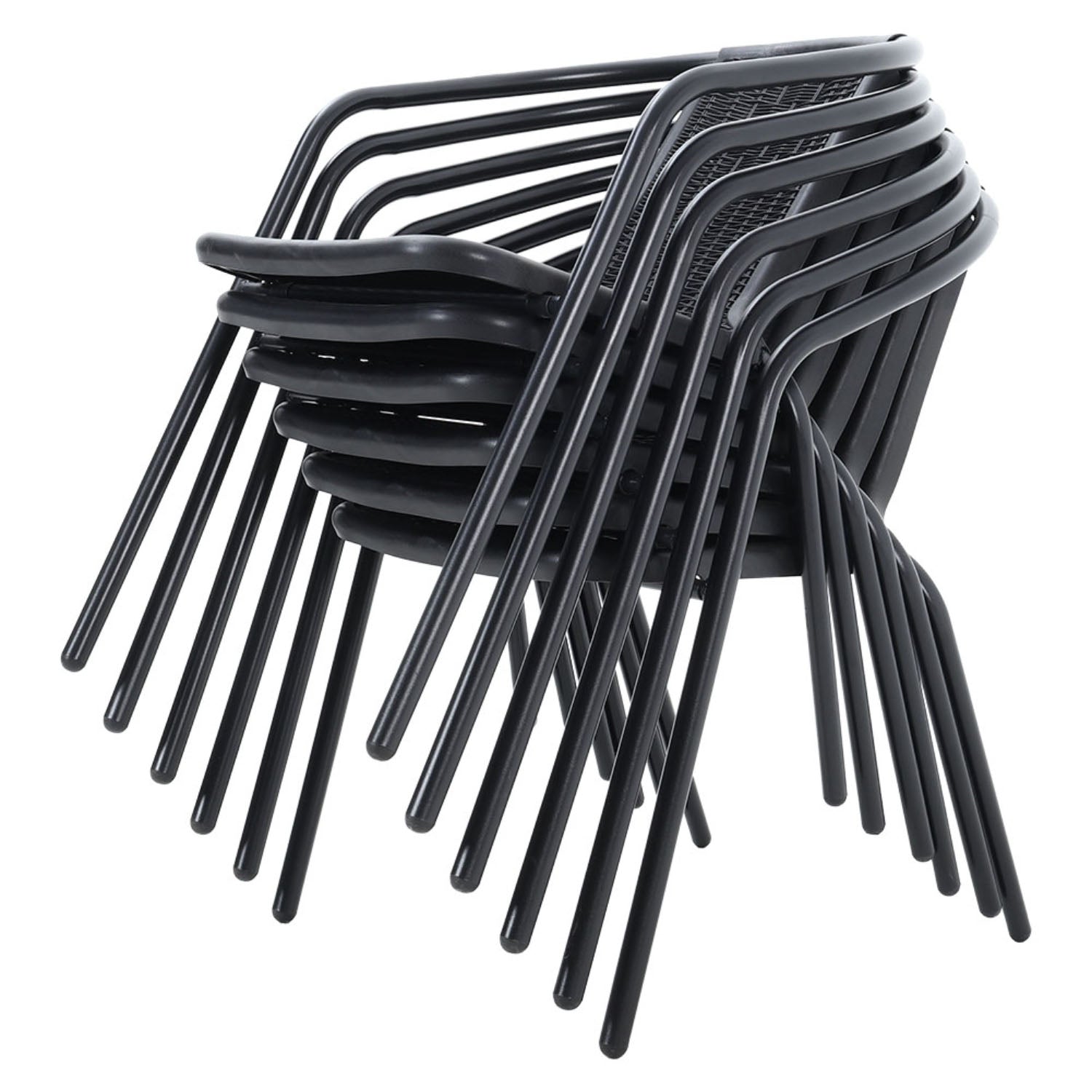 Set of 6 Black Wicker Stackable Garden Chairs