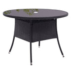 4 Seater Round Rattan Garden Table Black with Tempered Glass Top