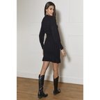 Chi Chi London Balloon Sleeve Cable Knit Mini Jumper Dress in Black