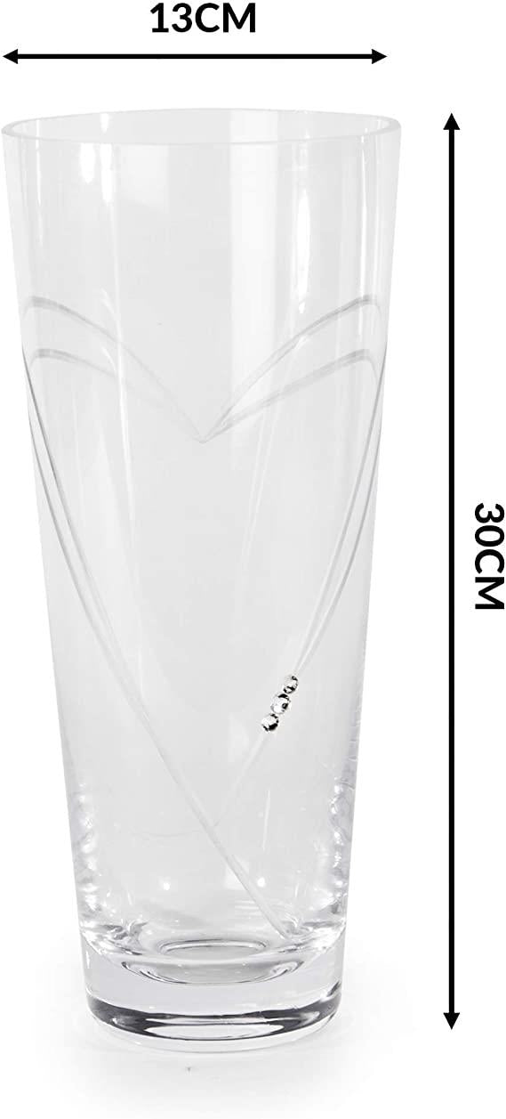Etched Heart Detail Crystal Glass Vase | M&W