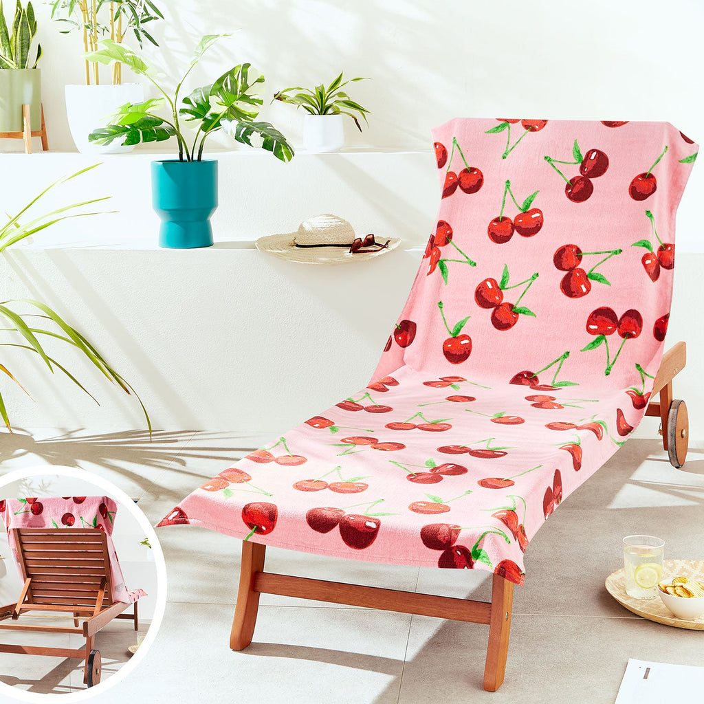 Catherine Lansfield Cherries Pink Cotton Beach Sun Lounger Towel