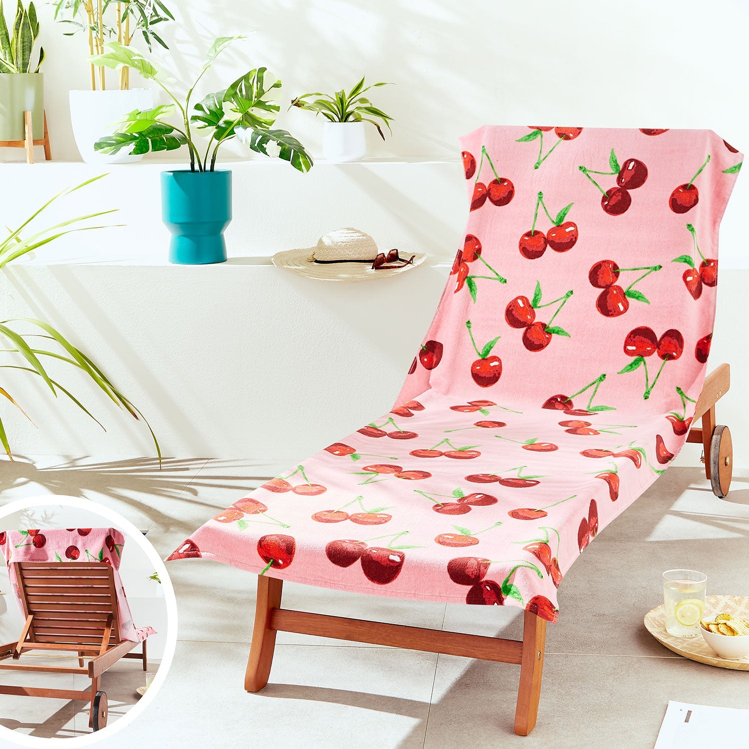 Catherine Lansfield Cherries Pink Cotton Beach Sun Lounger Towel