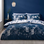 Catherine Lansfield Kyoto Blue Floral Reversible Duvet Set
