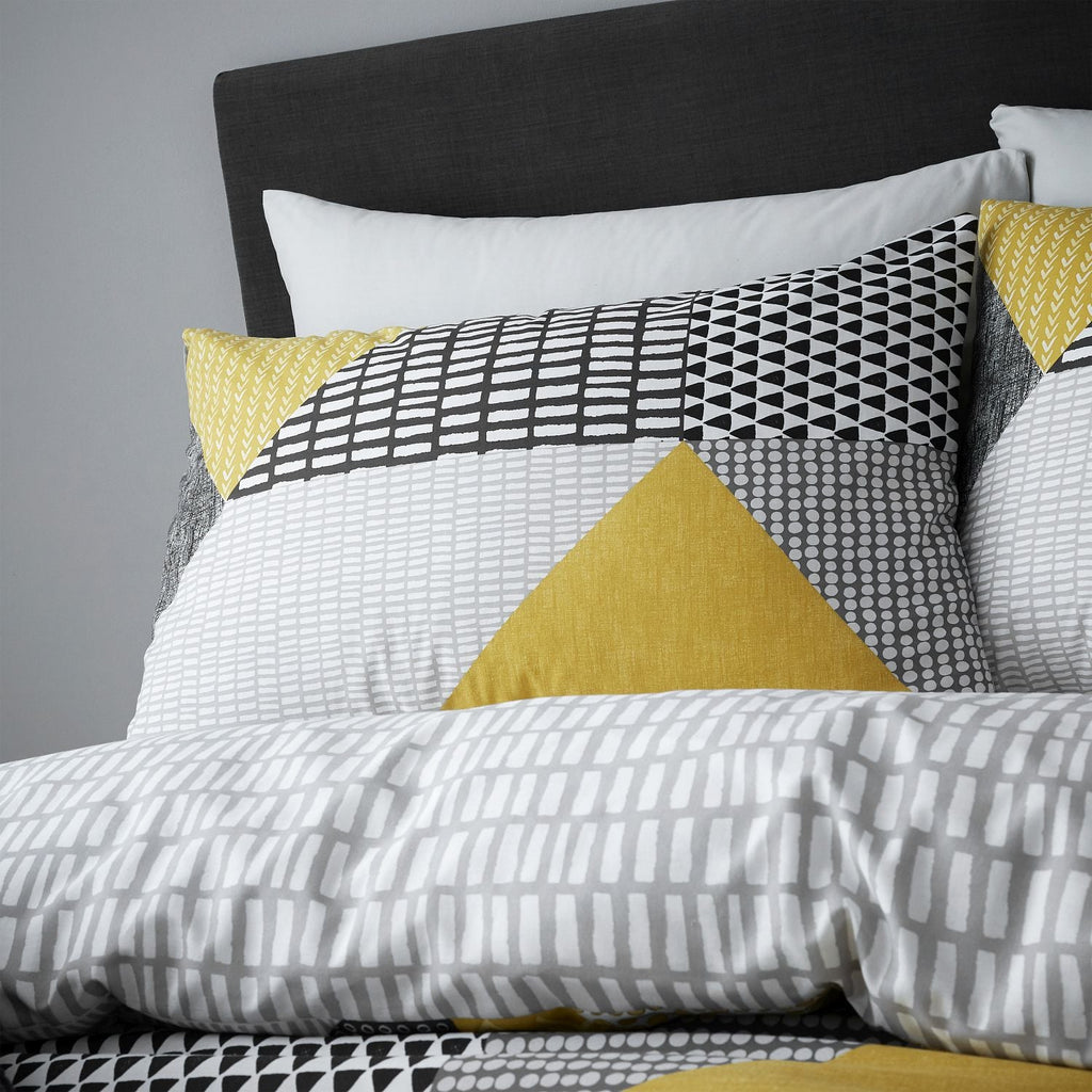 Catherine Lansfield Larsson Ochre Yellow Geo Reversible Duvet Set