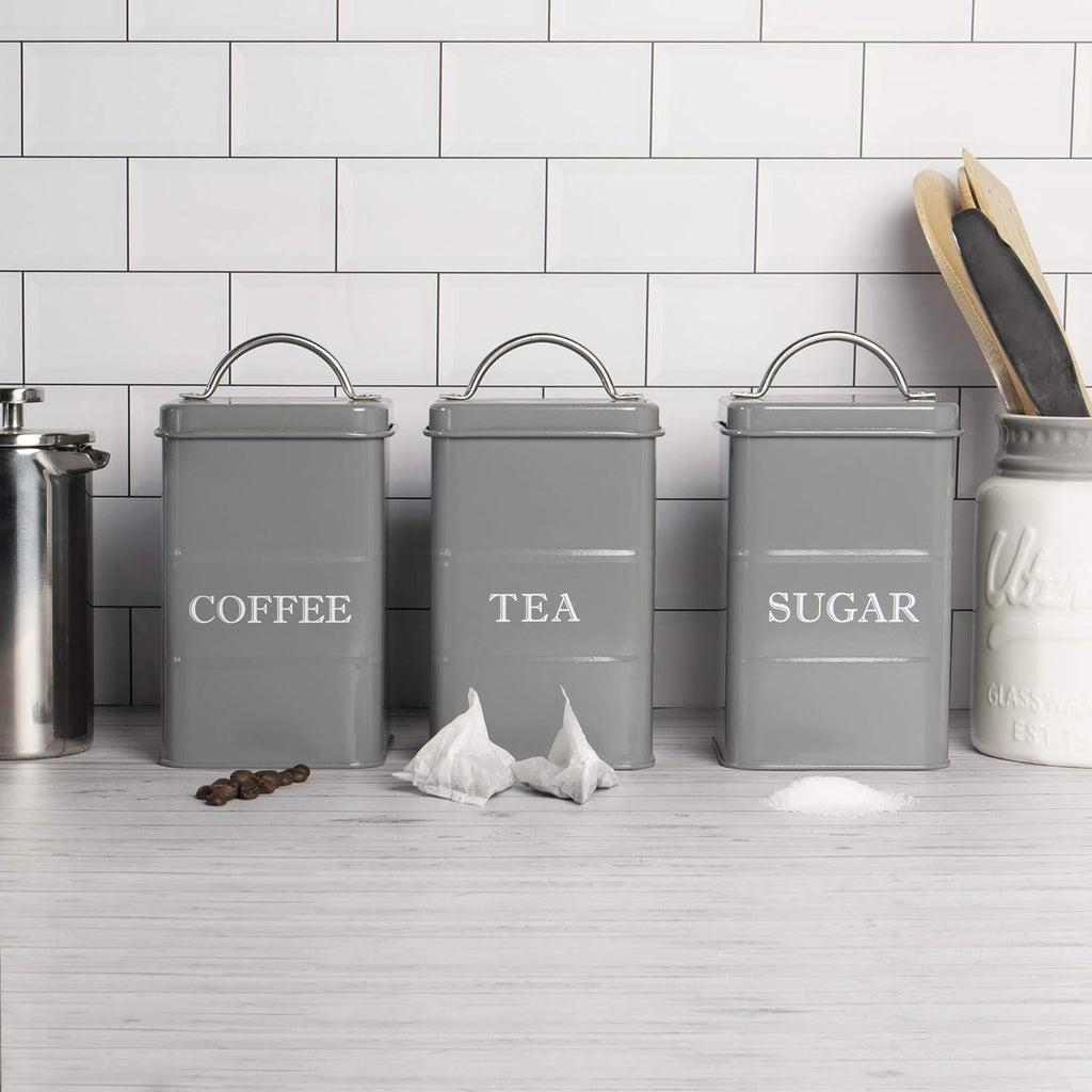 Stainless Steel Tea, Coffee & Sugar Canisters Grey | M&W