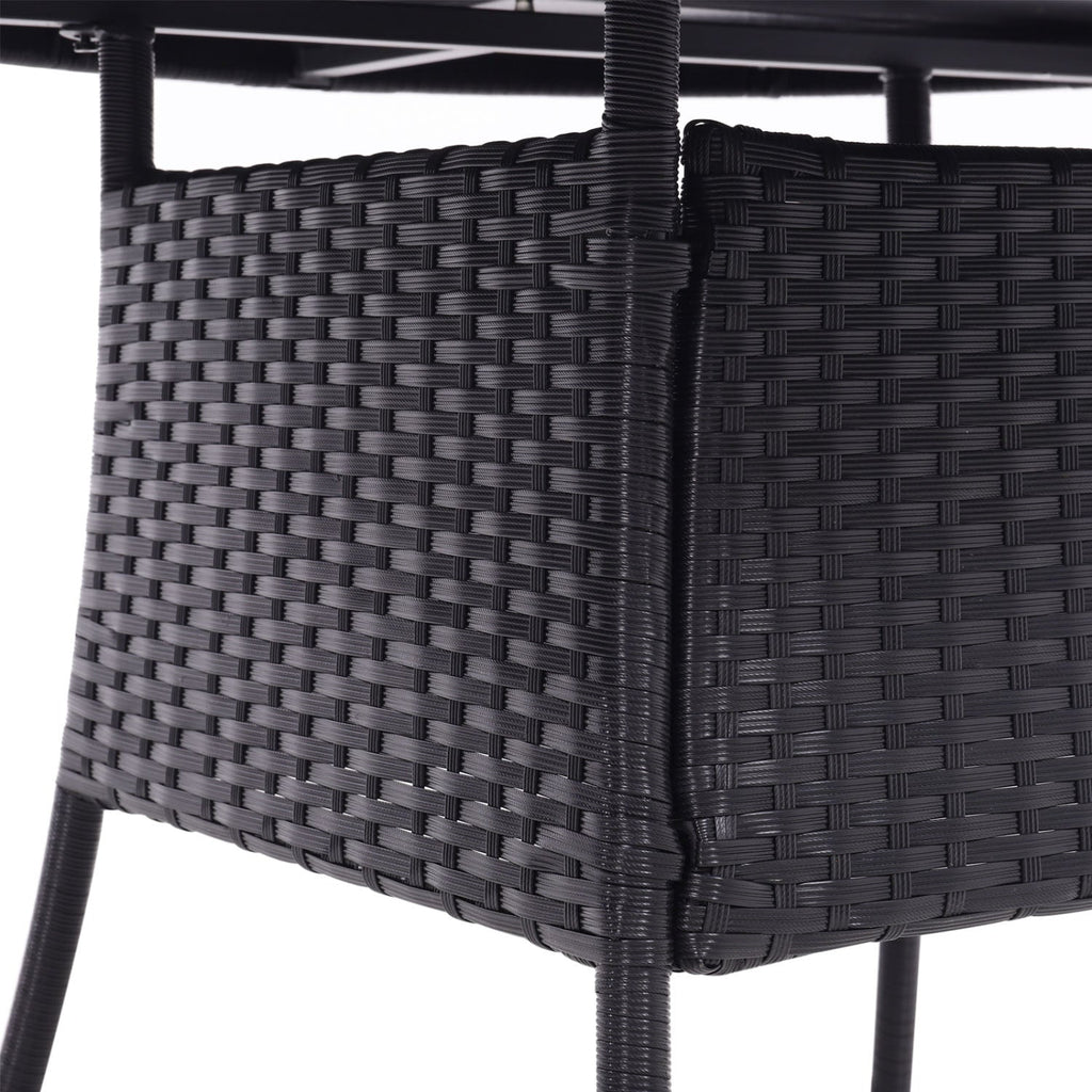 4 Seater Round Rattan Garden Table Black with Tempered Glass Top