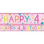 Girls 4th Birthday Paper Banners - 1m (3pk)
