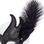Ornate Black Masquerade Mask with Feathers