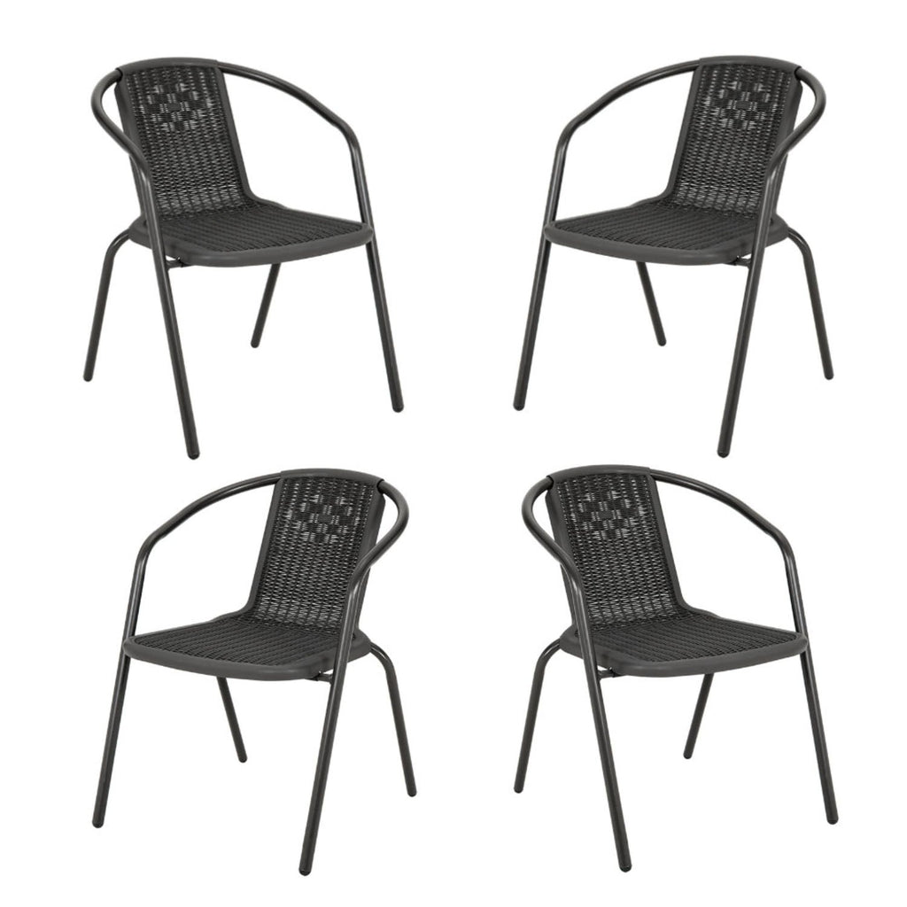 Set of 4 Black PE Rattan Stacking Garden Chairs