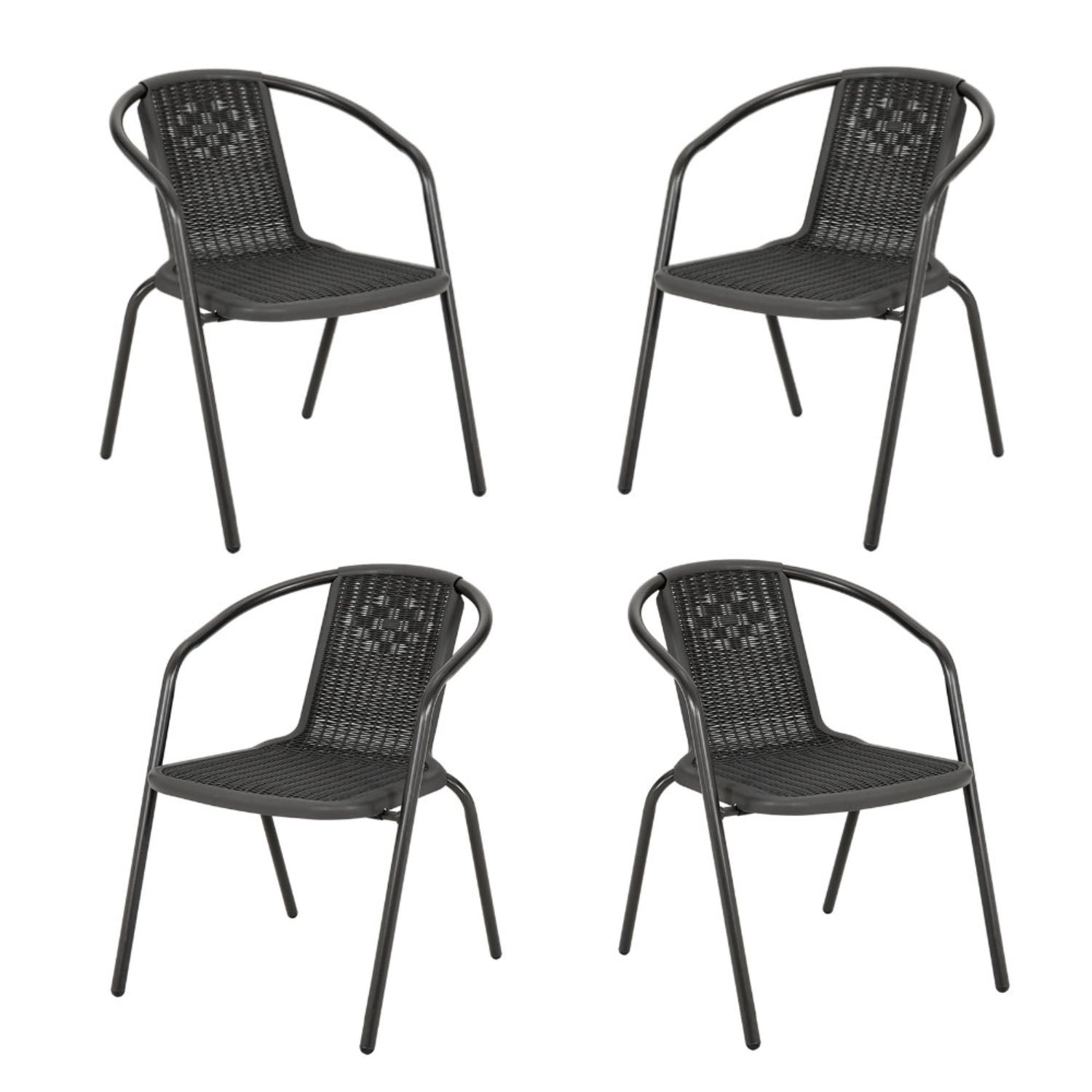 Set of 4 Black PE Rattan Stacking Garden Chairs