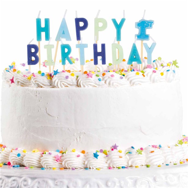 Happy 1st Birthday Blue Pick Candles