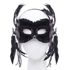 Black Masquerade Mask with Feathers & Beads