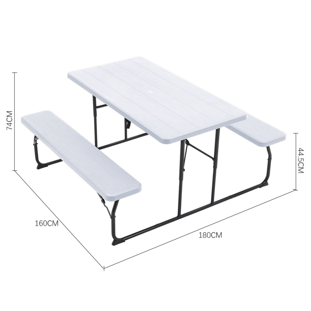 Foldable 6 Seater White Picnic Table and Bench Set