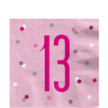 Pink 13th Birthday Paper Napkins - 33cm (16pk)