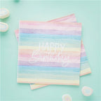 Eco Pastel Rainbow Happy Birthday Paper Napkins - 33cm (16pk)