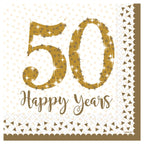 50th Gold Sparkling Wedding Anniversary Napkins - 33cm (16pk)