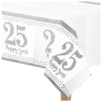 25th Silver Sparkling Wedding Anniversary Plastic Tablecover - 1.2m x 1.8m