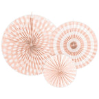 Light Pink Patterned Paper Fans 23cm-40cm (3pk)
