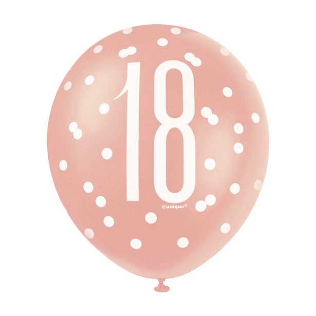 Rose Gold Glitz 18th Birthday Balloons - 12" Latex (6pk)