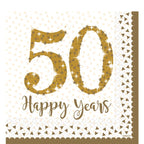 50th Gold Sparkling Wedding Anniversary Napkins - 33cm (16pk)