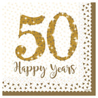 50th Gold Sparkling Wedding Anniversary Napkins - 33cm (16pk)