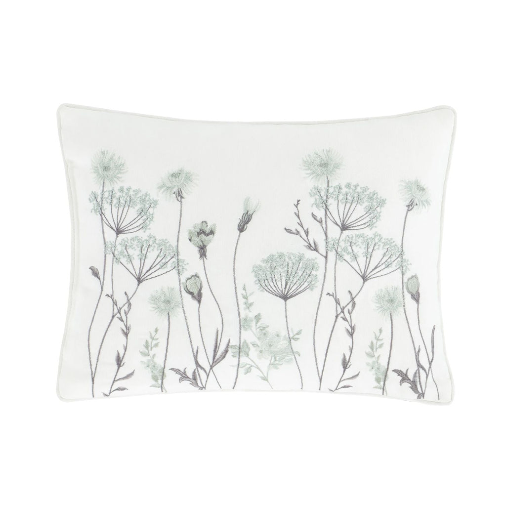 Catherine Lansfield Meadowsweet Green Floral Embroidered Cushion