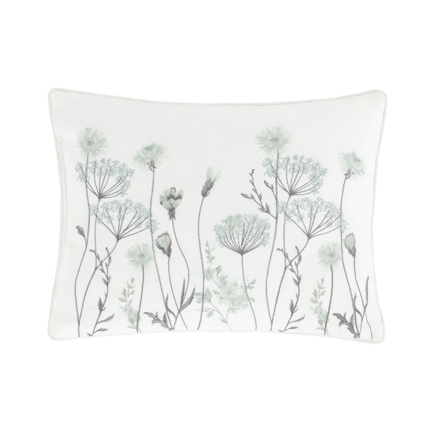 Catherine Lansfield Meadowsweet Green Floral Embroidered Cushion