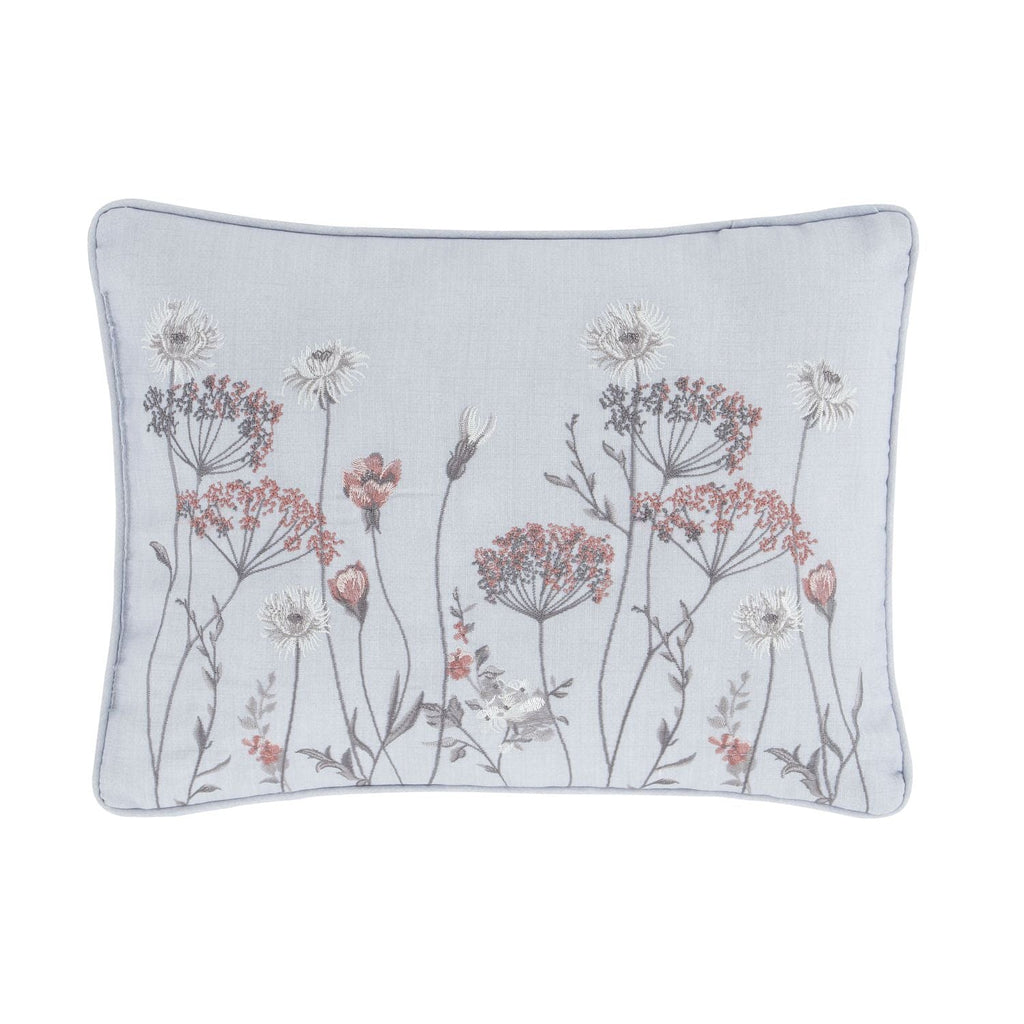 Catherine Lansfield Meadowsweet Grey Floral Embroidered Cushion