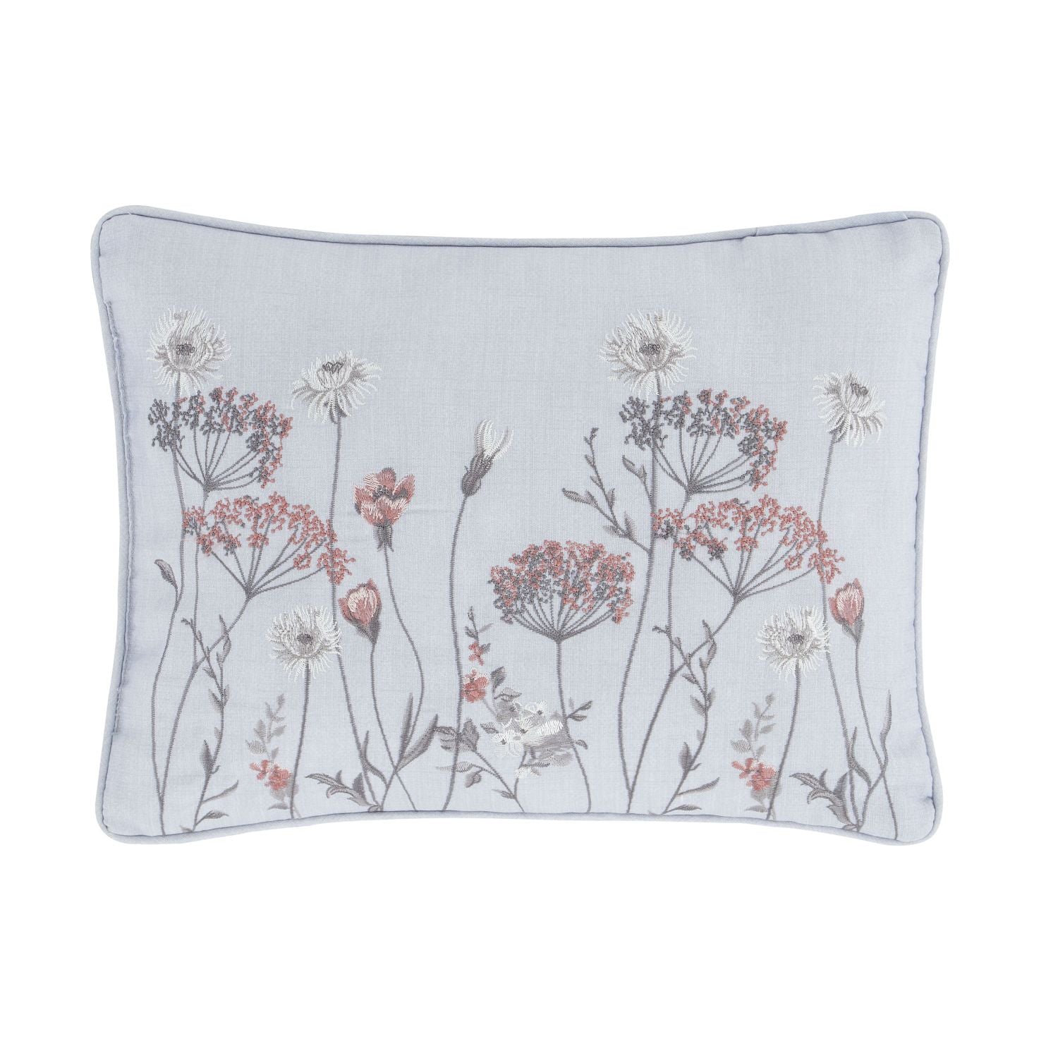 Catherine Lansfield Meadowsweet Grey Floral Embroidered Cushion