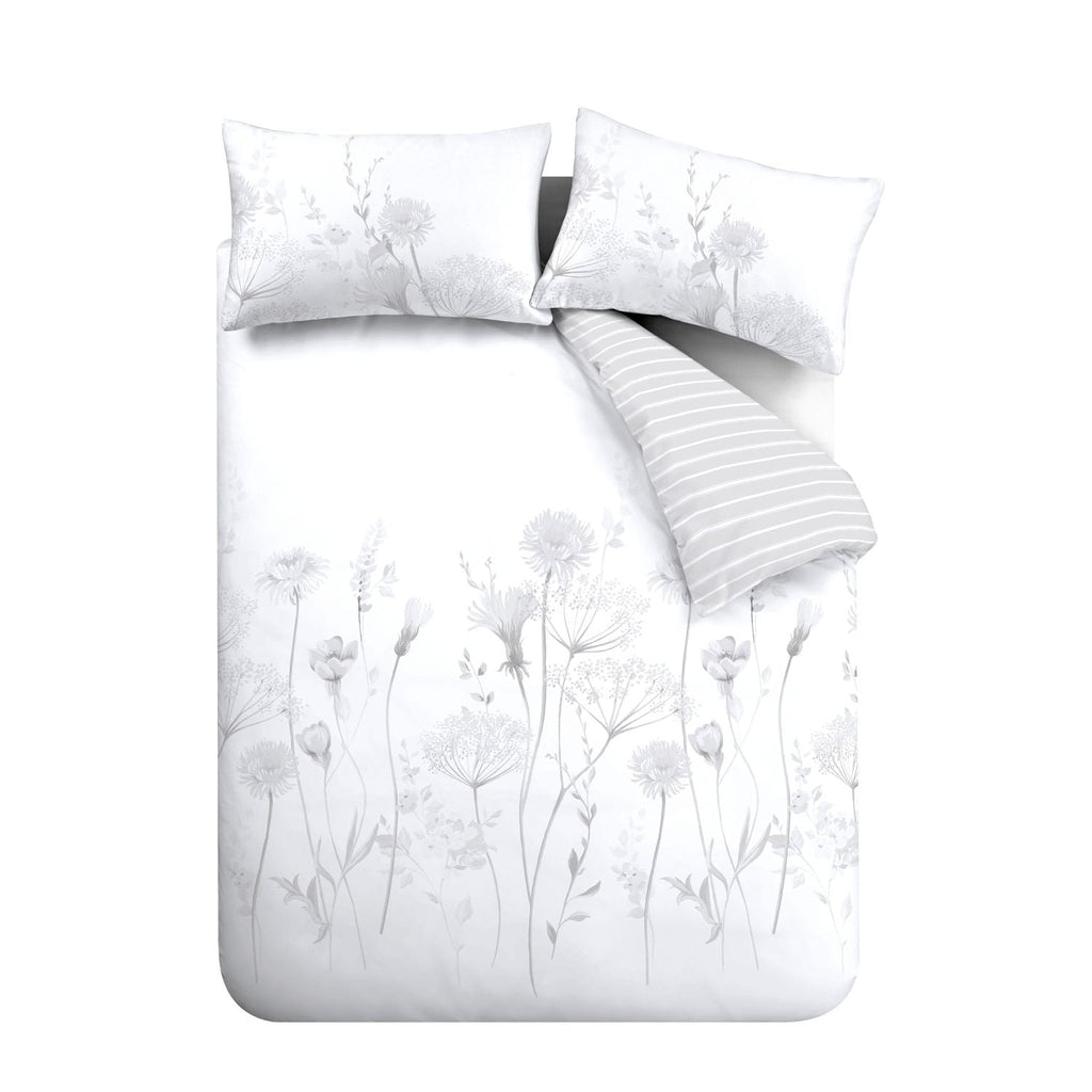 Catherine Lansfield Meadowsweet White/Grey Floral Duvet Set