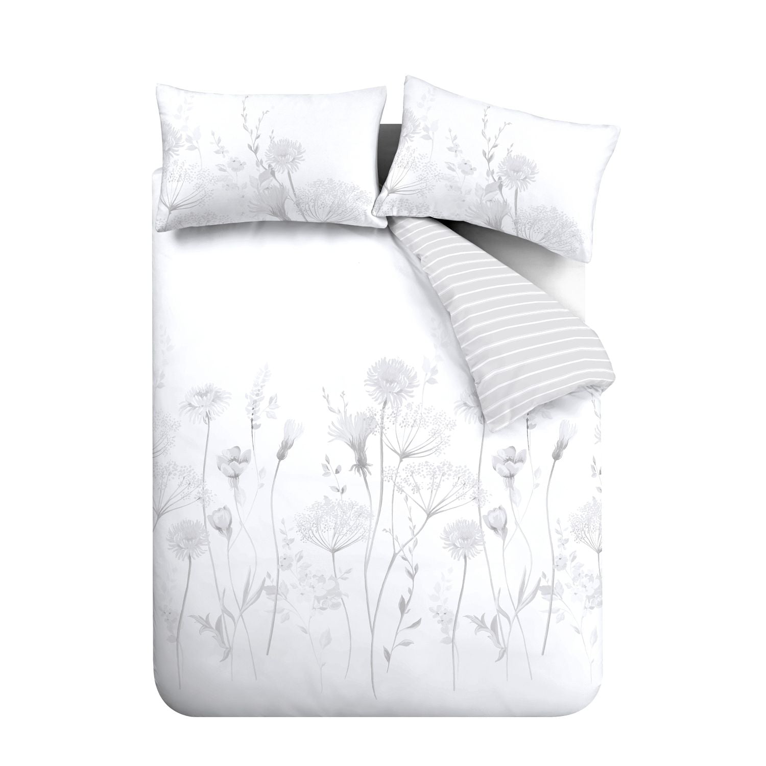 Catherine Lansfield Meadowsweet White/Grey Floral Duvet Set