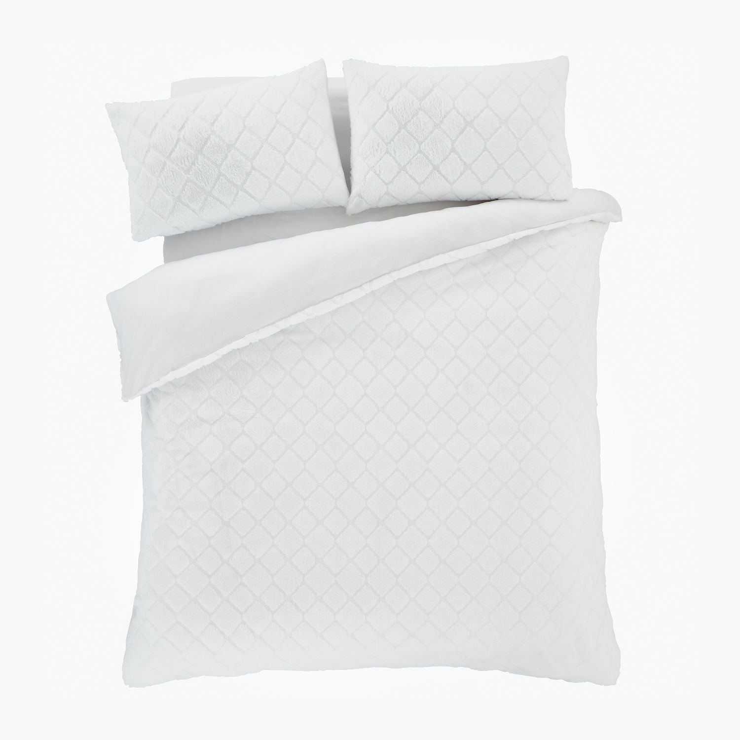 Catherine Lansfield Cosy Diamond White Faux Fur Duvet Set