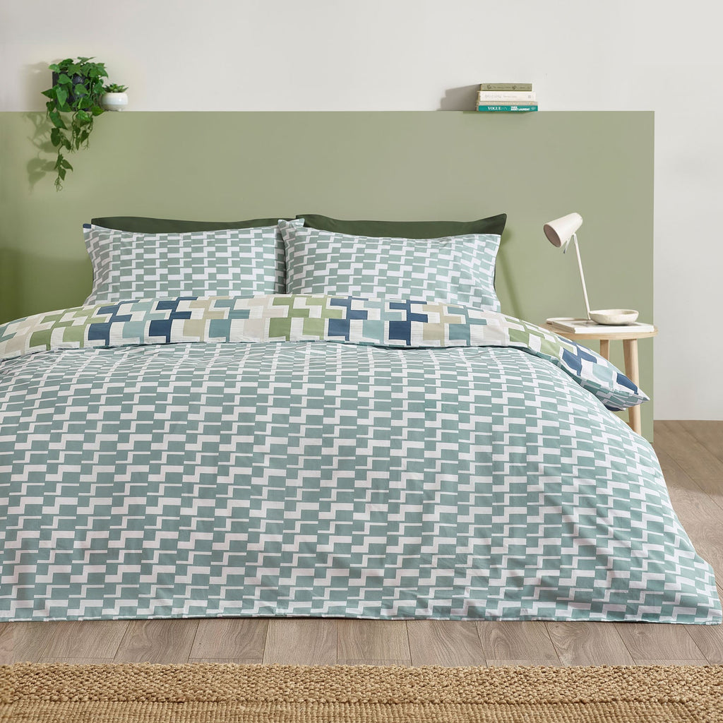 Catherine Lansfield Bryson Geo Blue Reversible Duvet Set
