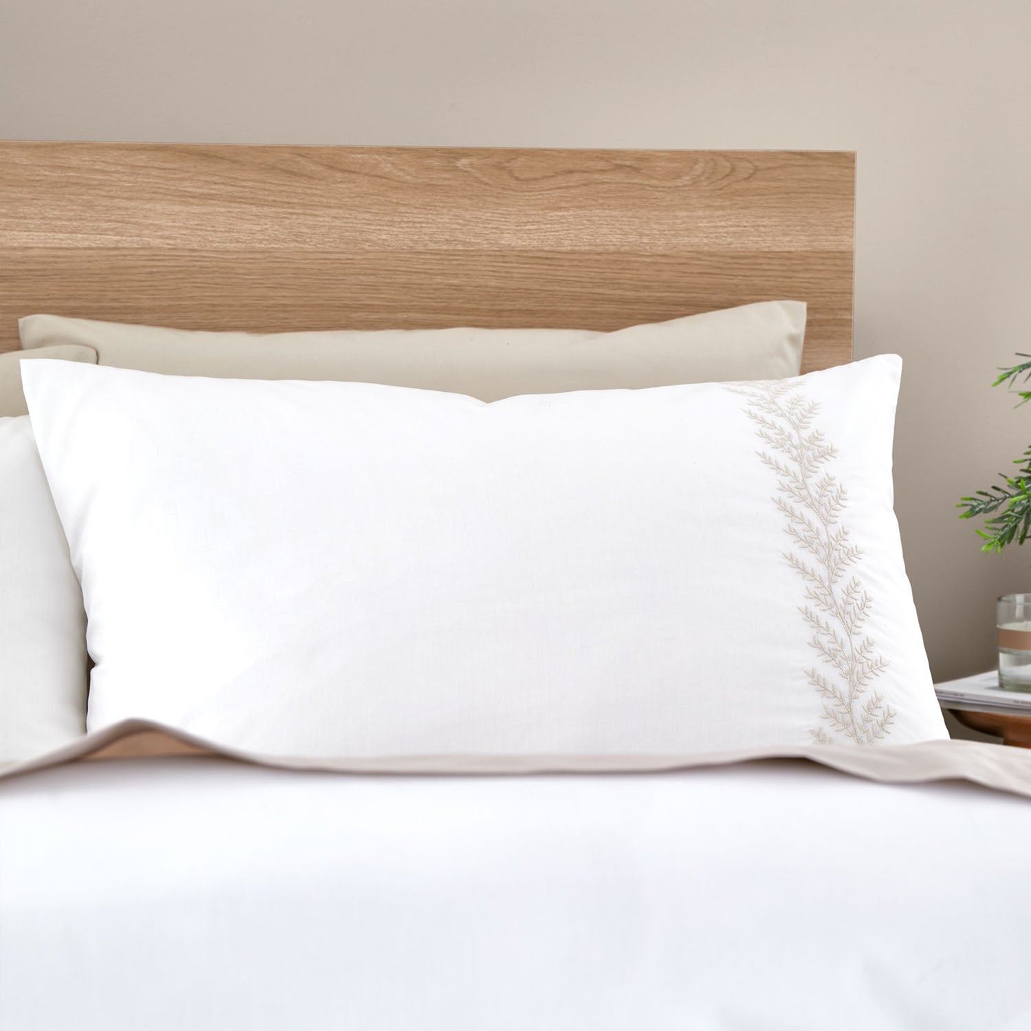 Bianca Embroidery Leaf Natural 180TC Cotton Duvet Set